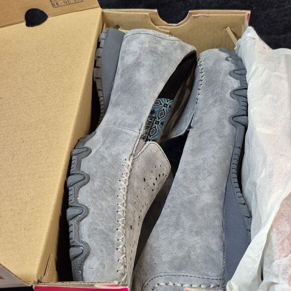 Skechers 8 Grey Suede Leather Bikers Expressway Pull On Flats Sneakers - New - Picture 7 of 7